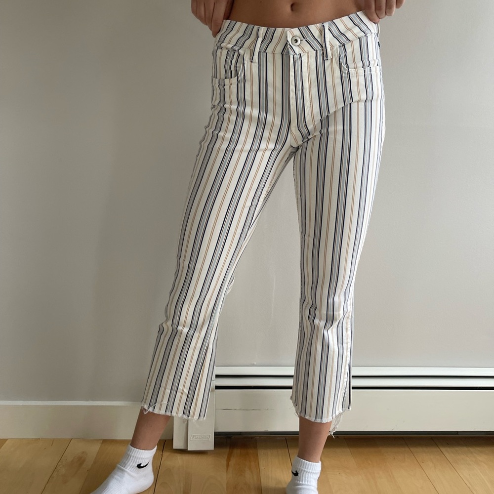 Anthropologie high rise bootcut white striped jeans
